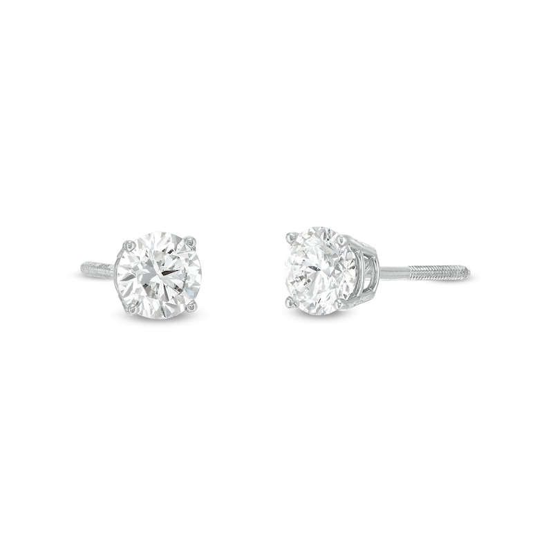 Main Image 1 of 1.00 CT. T.W. Certified Lab-Created Diamond Solitaire Stud Earrings in 10K White Gold (I/SI2)