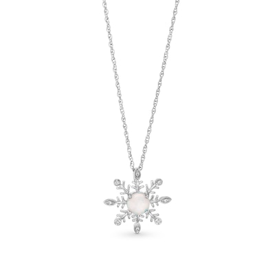 6.0mm Lab-Created Opal and White Lab-Created Sapphire Snowflake Pendant in Sterling Silver