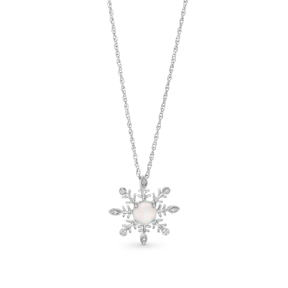 6.0mm Lab-Created Opal and White Lab-Created Sapphire Snowflake Pendant in Sterling Silver