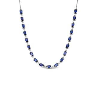 Oval Blue Lab-Created Sapphire Link Necklace in Sterling Silver