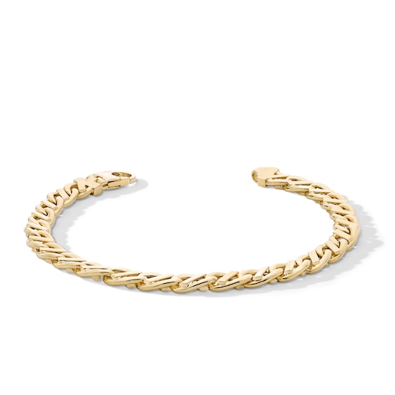 8.0mm Oval Tilted Link Curb Chain Bracelet in Hollow 10K Gold - 8.5”