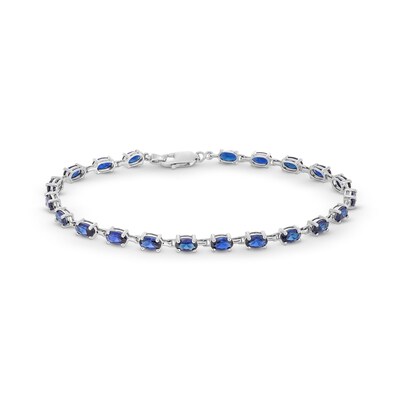 Oval Blue Lab-Created Sapphire Line Bracelet in Sterling Silver - 7.25”