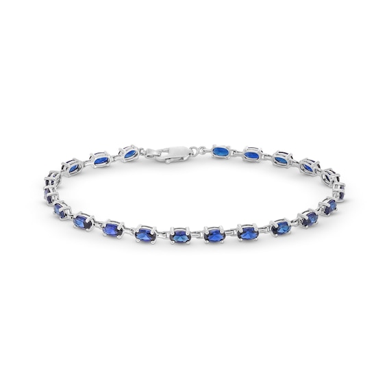 Oval Blue Lab-Created Sapphire Line Bracelet in Sterling Silver - 7.25”