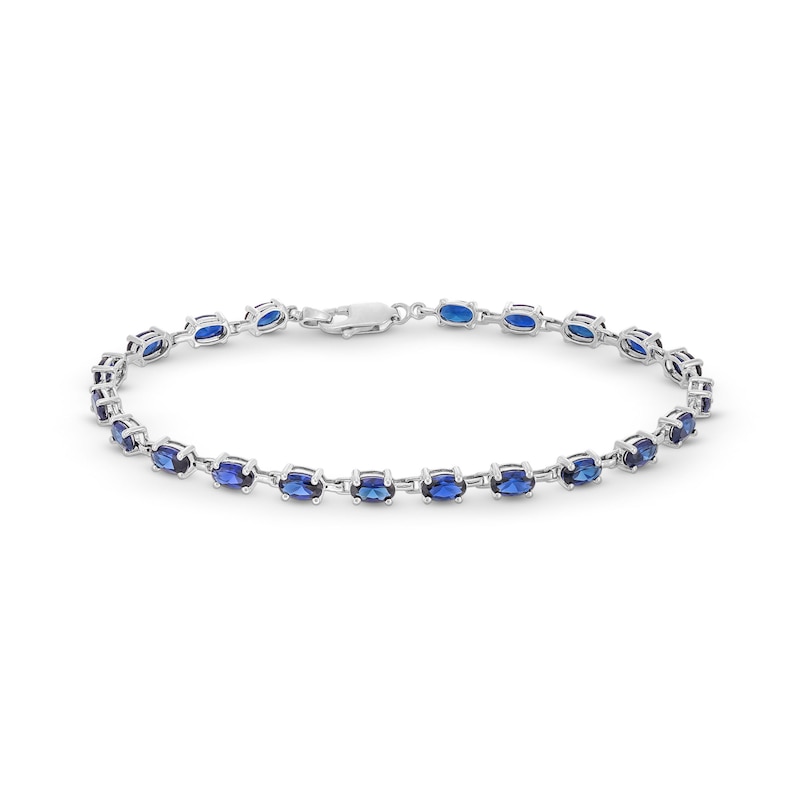 Oval Blue Lab-Created Sapphire Line Bracelet in Sterling Silver - 7.25”