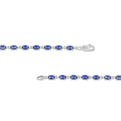 Oval Blue Lab-Created Sapphire Line Bracelet in Sterling Silver - 7.25”