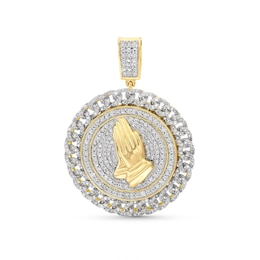 1.00 CT. T.W. Diamond Chain Link Frame Praying Hands Medallion Necklace Charm in 10K Gold