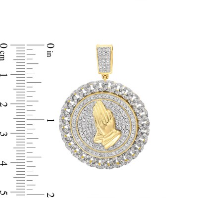 1.00 CT. T.W. Diamond Chain Link Frame Praying Hands Medallion Necklace Charm in 10K Gold