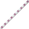 Thumbnail Image 0 of Oval Lab-Created Opal and Emerald-Cut Pink Lab-Created Sapphire Alternating Bracelet in Sterling Silver - 7.25”