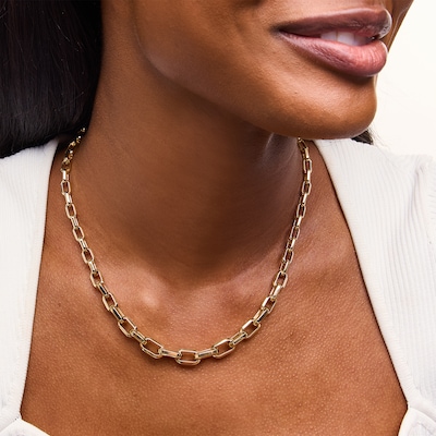 Graduated Oval Link Rolo Chain Necklace in Hollow 18K Gold - 18"