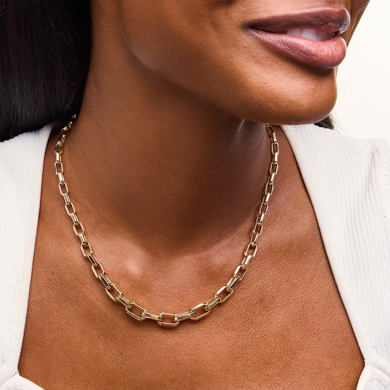 Graduated Oval Link Rolo Chain Necklace in Hollow 18K Gold - 18"