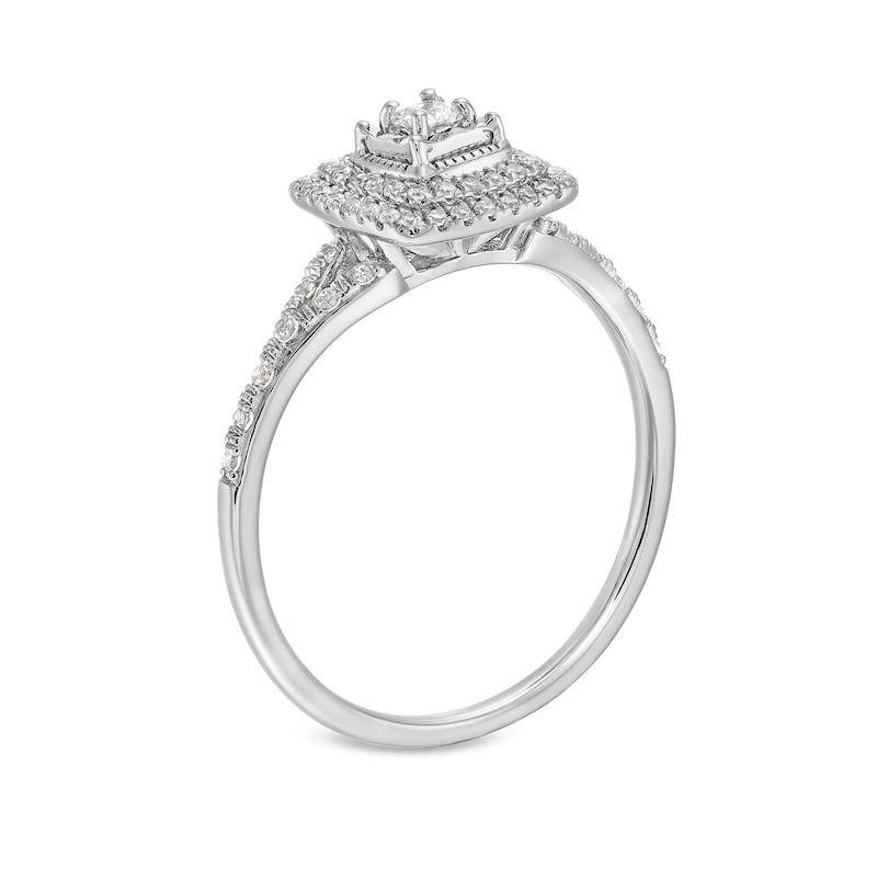 Main Image 3 of 0.25 CT. T.W. Princess-Cut Diamond Double Cushion Frame Split Shank Vintage-Style Engagement Ring in 10K White Gold