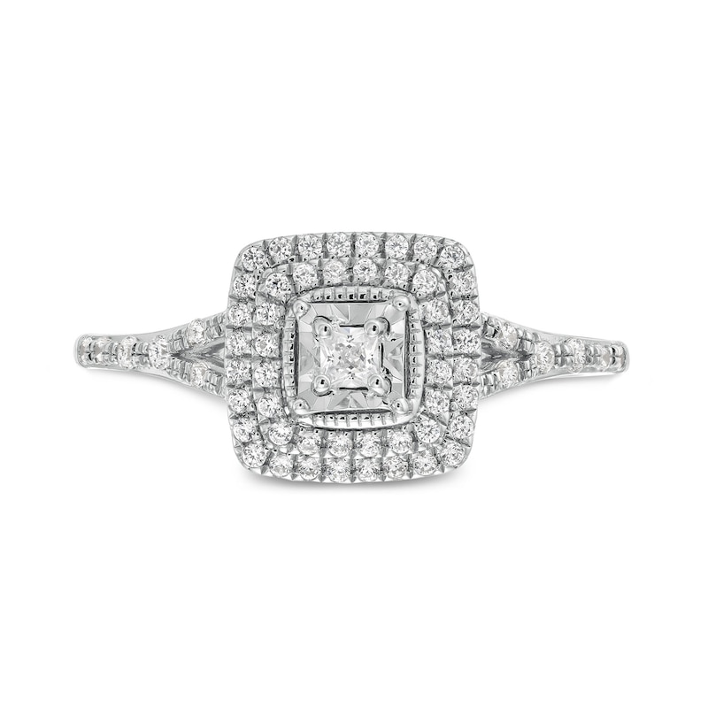 Main Image 4 of 0.25 CT. T.W. Princess-Cut Diamond Double Cushion Frame Split Shank Vintage-Style Engagement Ring in 10K White Gold