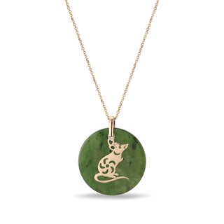 20.0mm Jade Rat Chinese Zodiac Disc Pendant in 14K Gold