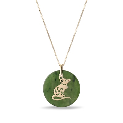 20.0mm Jade Rat Chinese Zodiac Disc Pendant in 14K Gold