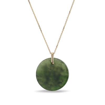 20.0mm Jade Dog Chinese Zodiac Disc Pendant in 14K Gold