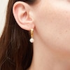 Thumbnail Image 2 of 7.5-8.0mm Freshwater Cultured Pearl Dangle Hoop Earrings in Sculpted Hollow 14K Gold