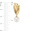 Thumbnail Image 3 of 7.5-8.0mm Freshwater Cultured Pearl Dangle Hoop Earrings in Sculpted Hollow 14K Gold