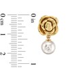 Thumbnail Image 3 of 7.5-8.0mm Freshwater Cultured Pearl Flower Drop Earrings in Sculpted Hollow 14K Gold