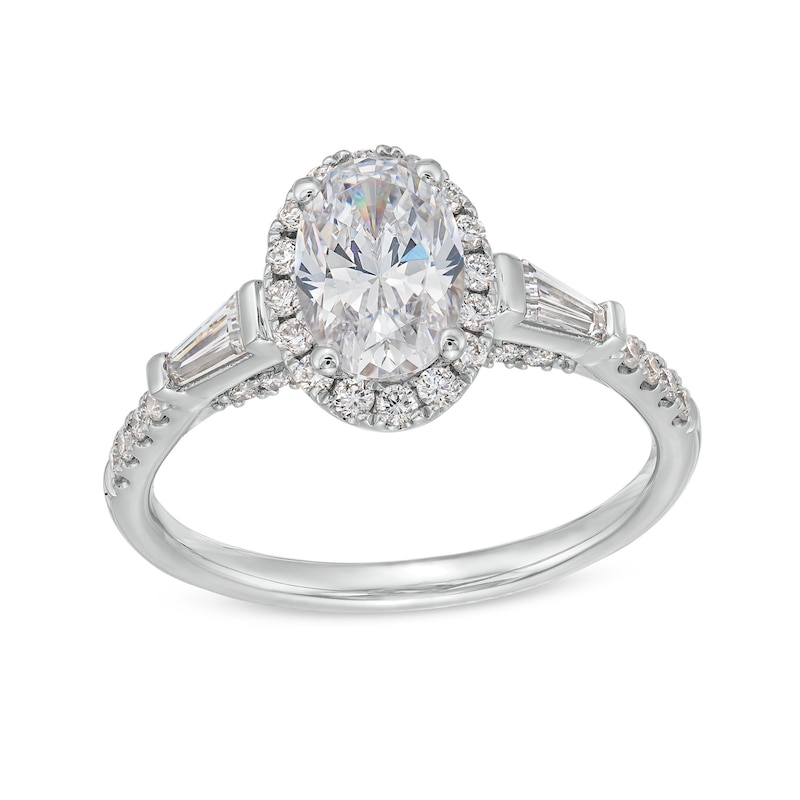 Main Image 1 of 1.50 CT. T.W. Oval Certified Lab-Created Diamond Frame Collar Engagement Ring in 14K White Gold (F/VS2)