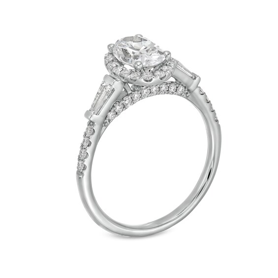 1.50 CT. T.W. Oval Certified Lab-Created Diamond Frame Collar Engagement Ring in 14K White Gold (F/VS2)