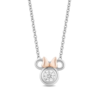 Disney Treasures Minnie Mouse 0.23 CT. Diamond Solitaire Necklace in Sterling Silver and 10K Rose Gold