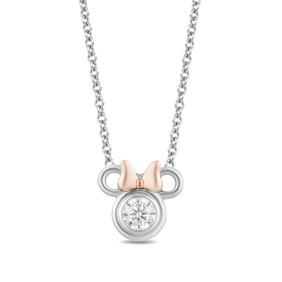 Disney Treasures Minnie Mouse 0.23 CT. Diamond Solitaire Necklace in Sterling Silver and 10K Rose Gold