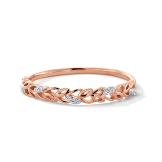 Diamond Accent Leaf Stackable Anniversary Band in 10K Rose Gold