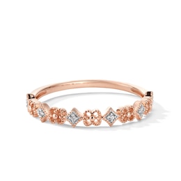 Diamond Accent Clover Alternating Vintage-Style Stackable Anniversary Band in 10K Rose Gold