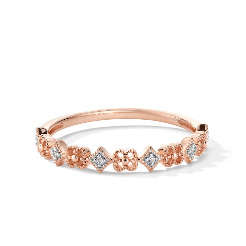 Diamond Accent Clover Alternating Vintage-Style Stackable Anniversary Band in 10K Rose Gold