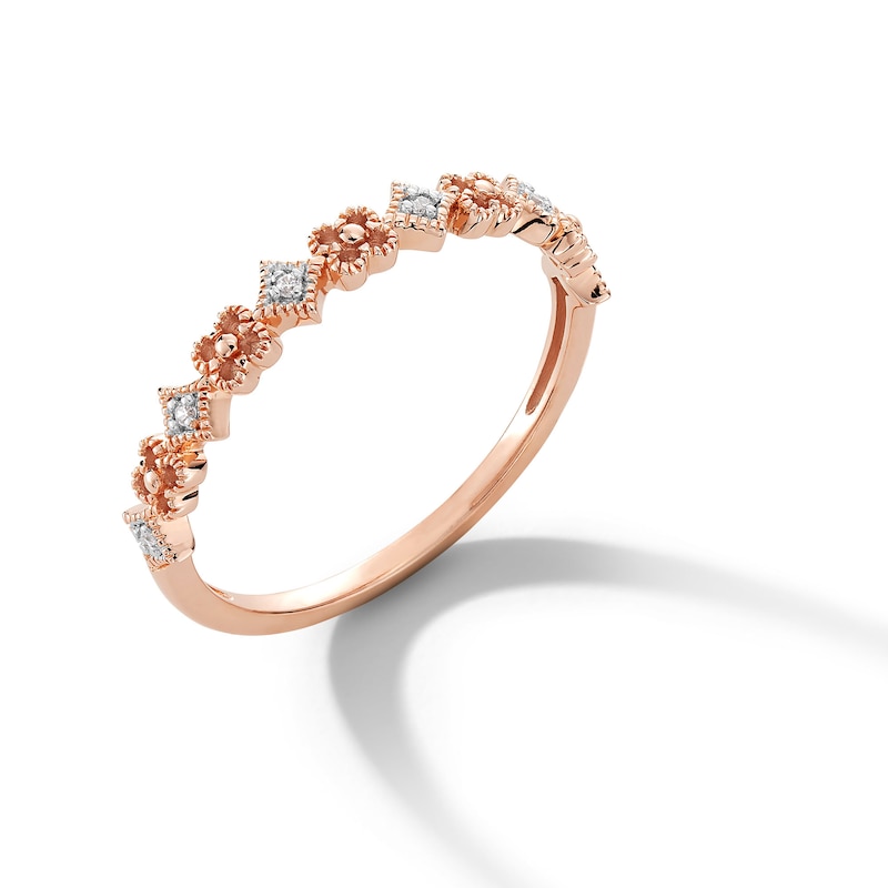 Main Image 2 of Diamond Accent Clover Alternating Vintage-Style Stackable Anniversary Band in 10K Rose Gold