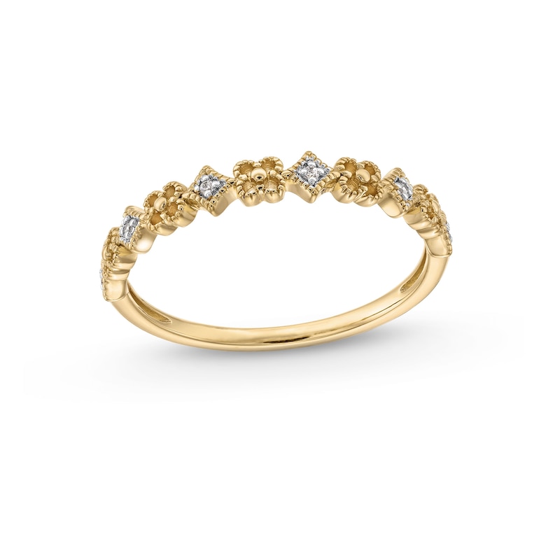 Main Image 1 of Diamond Accent Clover Alternating Vintage-Style Stackable Anniversary Band in 10K Gold