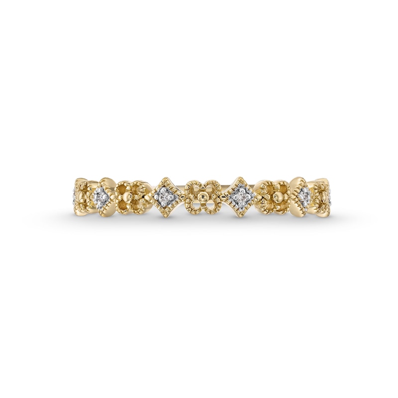 Diamond Accent Clover Alternating Vintage-Style Stackable Anniversary Band in 10K Gold