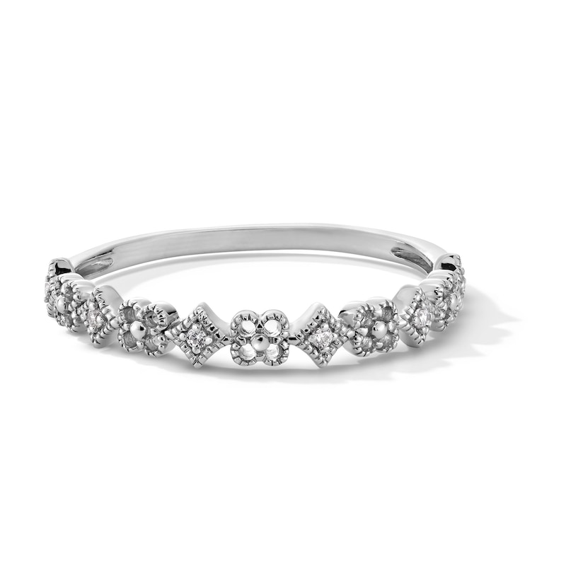 Main Image 1 of Diamond Accent Clover Alternating Vintage-Style Stackable Anniversary Band in 10K White Gold