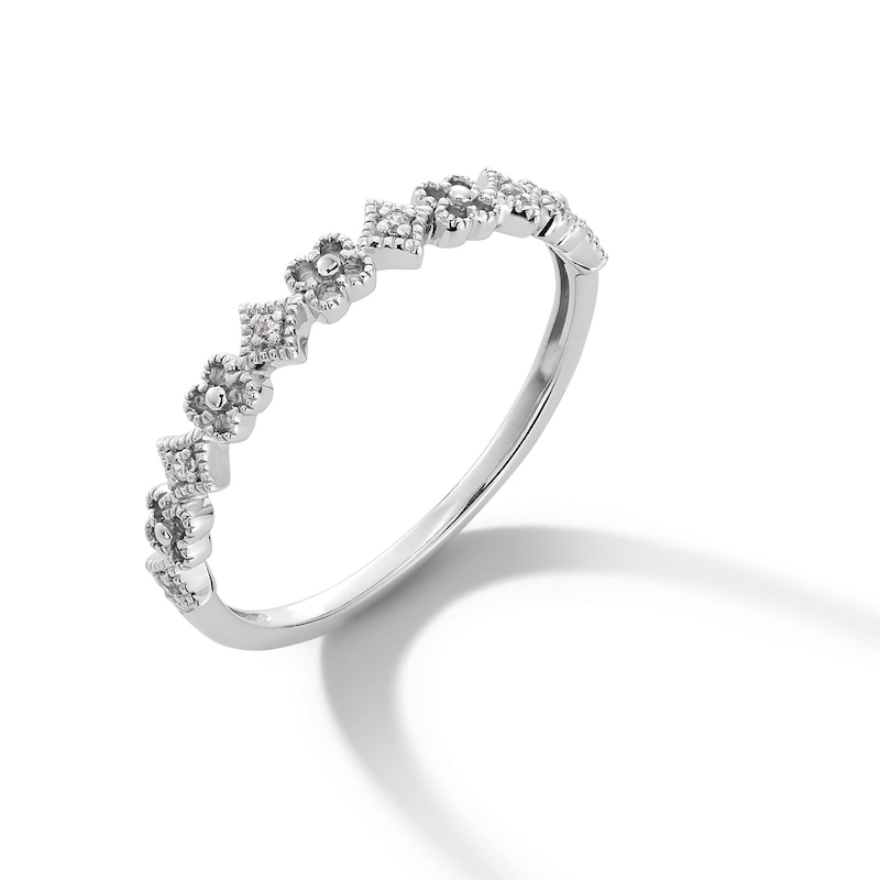 Main Image 2 of Diamond Accent Clover Alternating Vintage-Style Stackable Anniversary Band in 10K White Gold