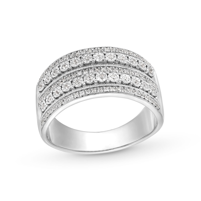 0.25 CT. T.W. Diamond Multi-Row Vintage-Style Anniversary Band in Sterling Silver