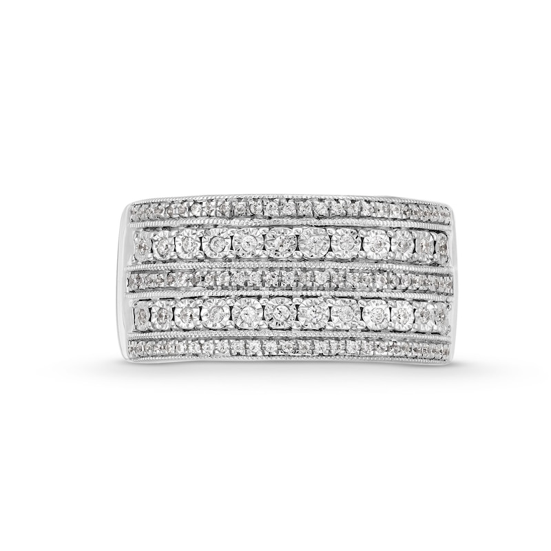 Main Image 4 of 0.25 CT. T.W. Diamond Multi-Row Vintage-Style Anniversary Band in Sterling Silver