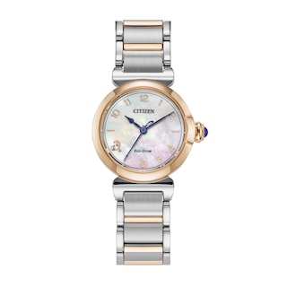 Ladies’ Citizen Eco-Drive® L Mae Dress Classic Two-Tone Watch with Mother-of-Pearl Dial (Model: EM1136-87D)