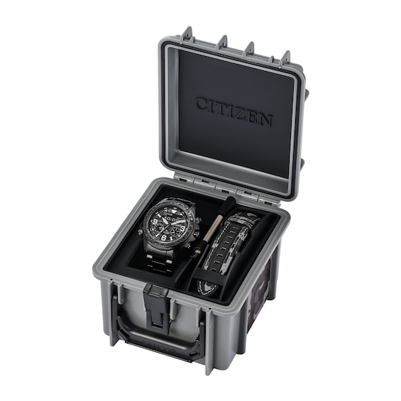 Limited Edition Men’s Citizen Eco-Drive® Promaster Land Grey IP Chronograph Watch with Black Dial (Model: JV1008-63E)