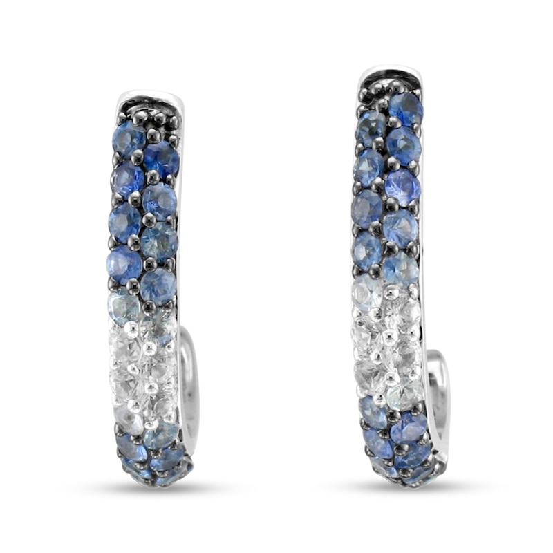 Main Image 1 of Le Vian® Denim Ombré® Sapphire Double Row J-Hoop Earrings in 14K Vanilla Gold®