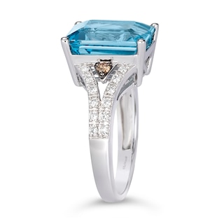 Le Vian® Emerald-Cut Blue Topaz and 0.31 CT. T.W. Diamond Split Shank Ring in 14K Vanilla Gold®