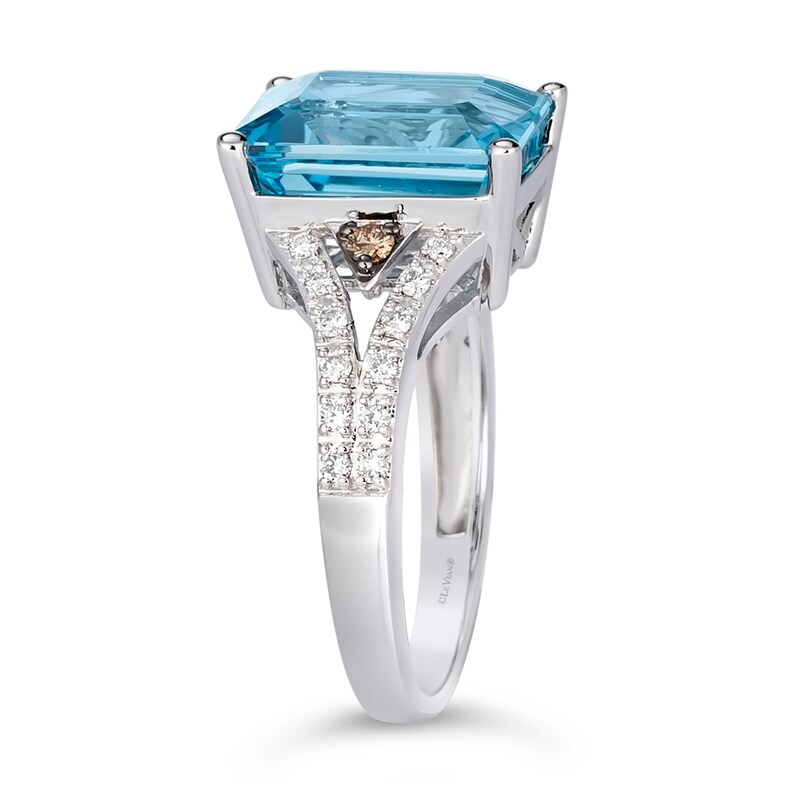 Main Image 2 of Le Vian® Emerald-Cut Blue Topaz and 0.31 CT. T.W. Diamond Split Shank Ring in 14K Vanilla Gold®