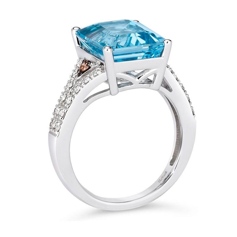 Main Image 3 of Le Vian® Emerald-Cut Blue Topaz and 0.31 CT. T.W. Diamond Split Shank Ring in 14K Vanilla Gold®