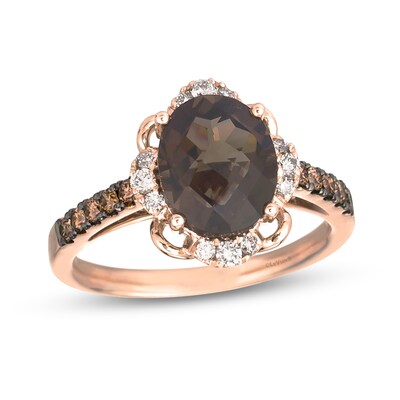 Le Vian® Oval Chocolate Quartz® and 0.40 CT. T.W. Diamond Scallop Frame Ring in 14K Strawberry Gold®