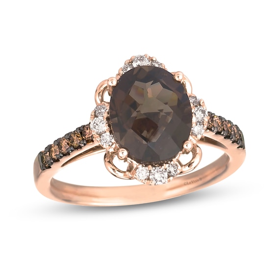 Le Vian® Oval Chocolate Quartz® and 0.40 CT. T.W. Diamond Scallop Frame Ring in 14K Strawberry Gold®