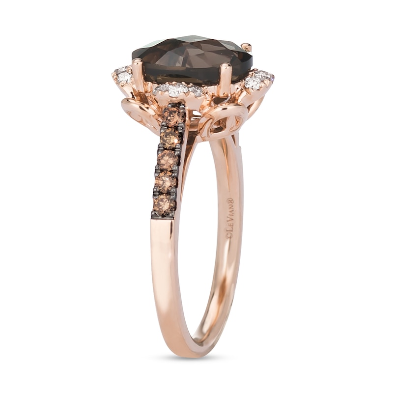 Le Vian® Oval Chocolate Quartz® and 0.40 CT. T.W. Diamond Scallop Frame Ring in 14K Strawberry Gold®