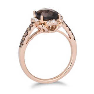 Le Vian® Oval Chocolate Quartz® and 0.40 CT. T.W. Diamond Scallop Frame Ring in 14K Strawberry Gold®