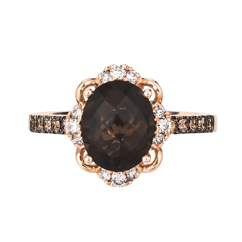 Le Vian® Oval Chocolate Quartz® and 0.40 CT. T.W. Diamond Scallop Frame Ring in 14K Strawberry Gold®