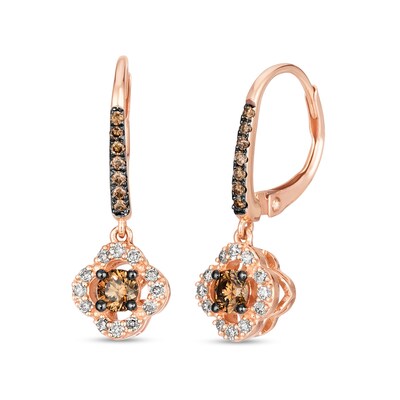 Le Vian® 0.64 CT. T.W. Chocolate Diamond® and Nude Diamond™ Flower Drop Earrings in 14K Strawberry Gold®