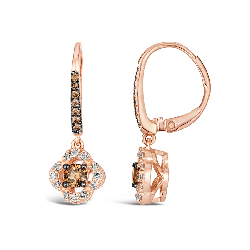 Main Image 2 of Le Vian® 0.64 CT. T.W. Chocolate Diamond® and Nude Diamond™ Flower Drop Earrings in 14K Strawberry Gold®