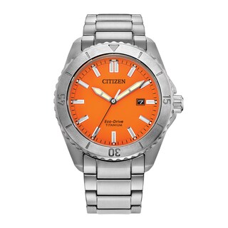 Men’s Citizen Eco-Drive® Brycen Weekender Super Titanium™ Watch with Orange Dial (Model: AW1840-50X)